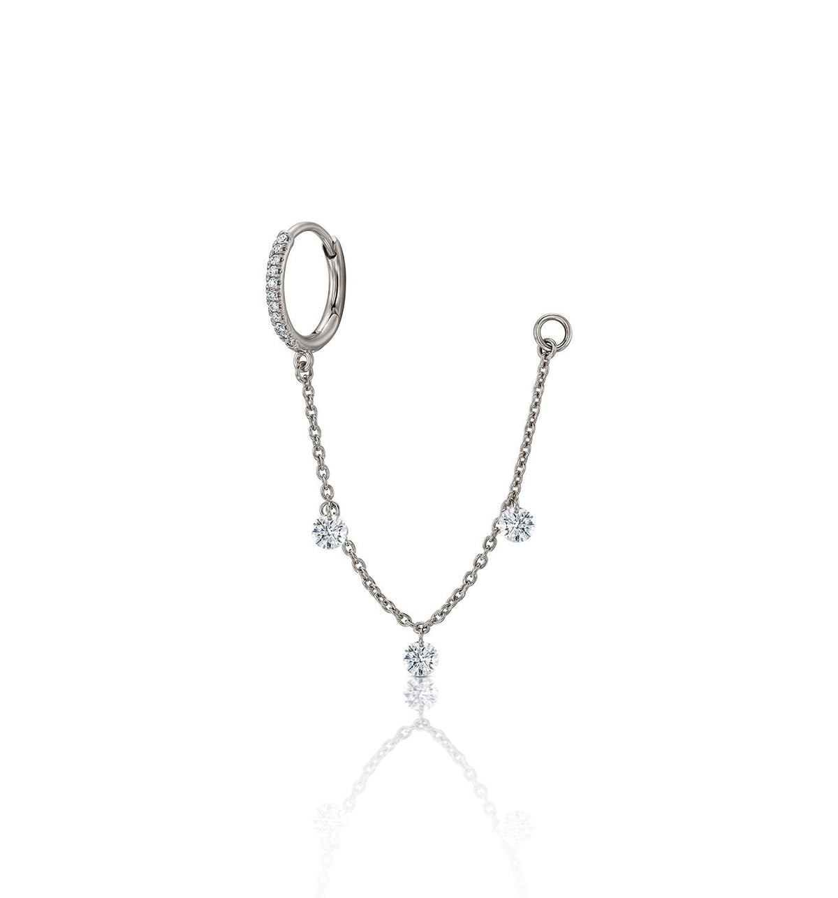 MIA white gold floating diamond hoop earring front view