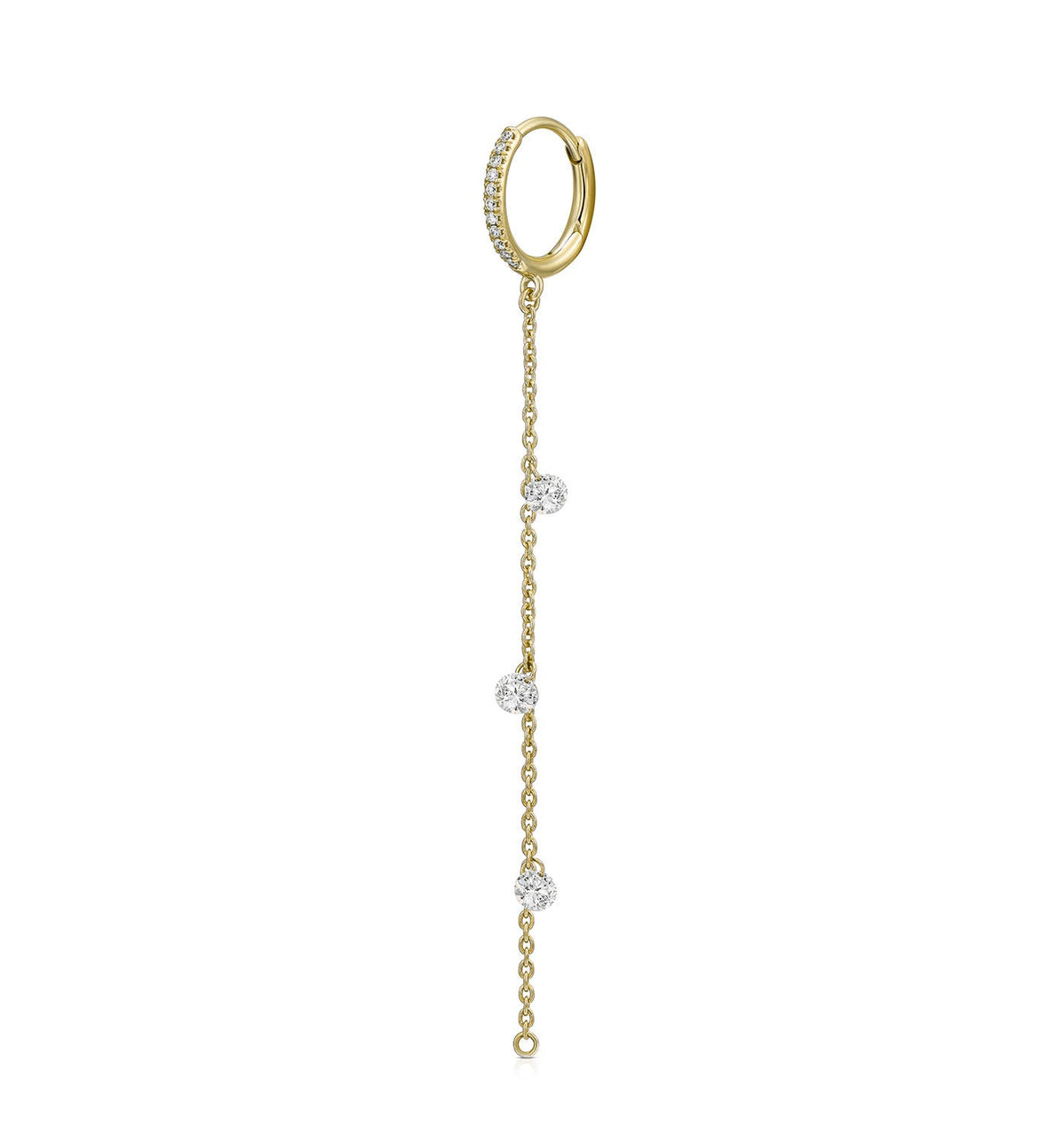Tulip Diamonds Piercing Labret in rose gold worn on model, featuring marquise-cut diamonds in curated ear composition
