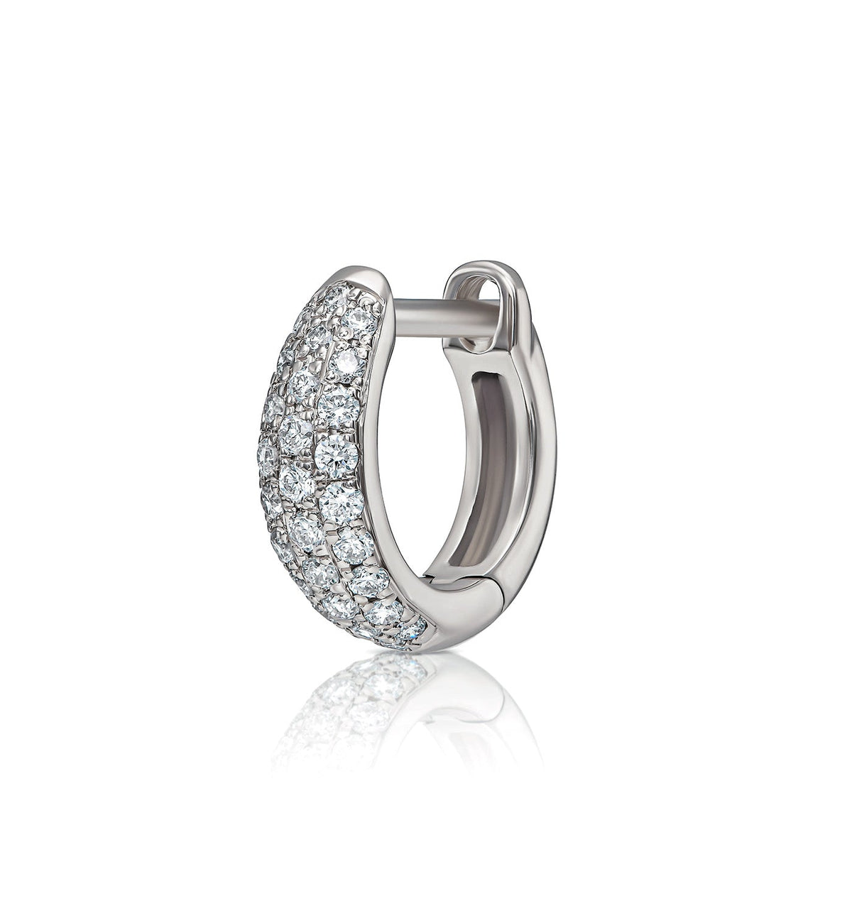 MINI PUFFE white gold diamond huggie hoop earring front view