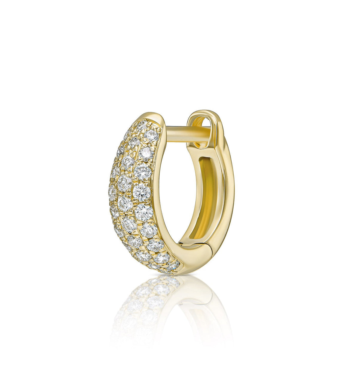 MINI PUFFE yellow gold diamond huggie hoop earring front view