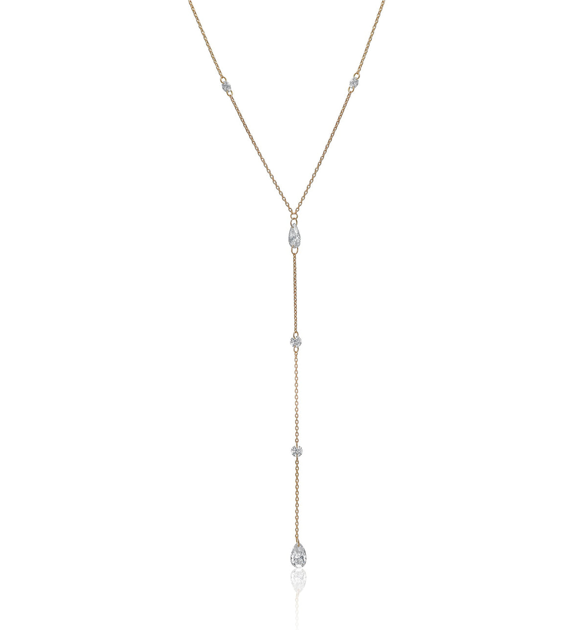 PEAR & ROUND Floating Lab Diamond Lariat Necklace – Rose Gold