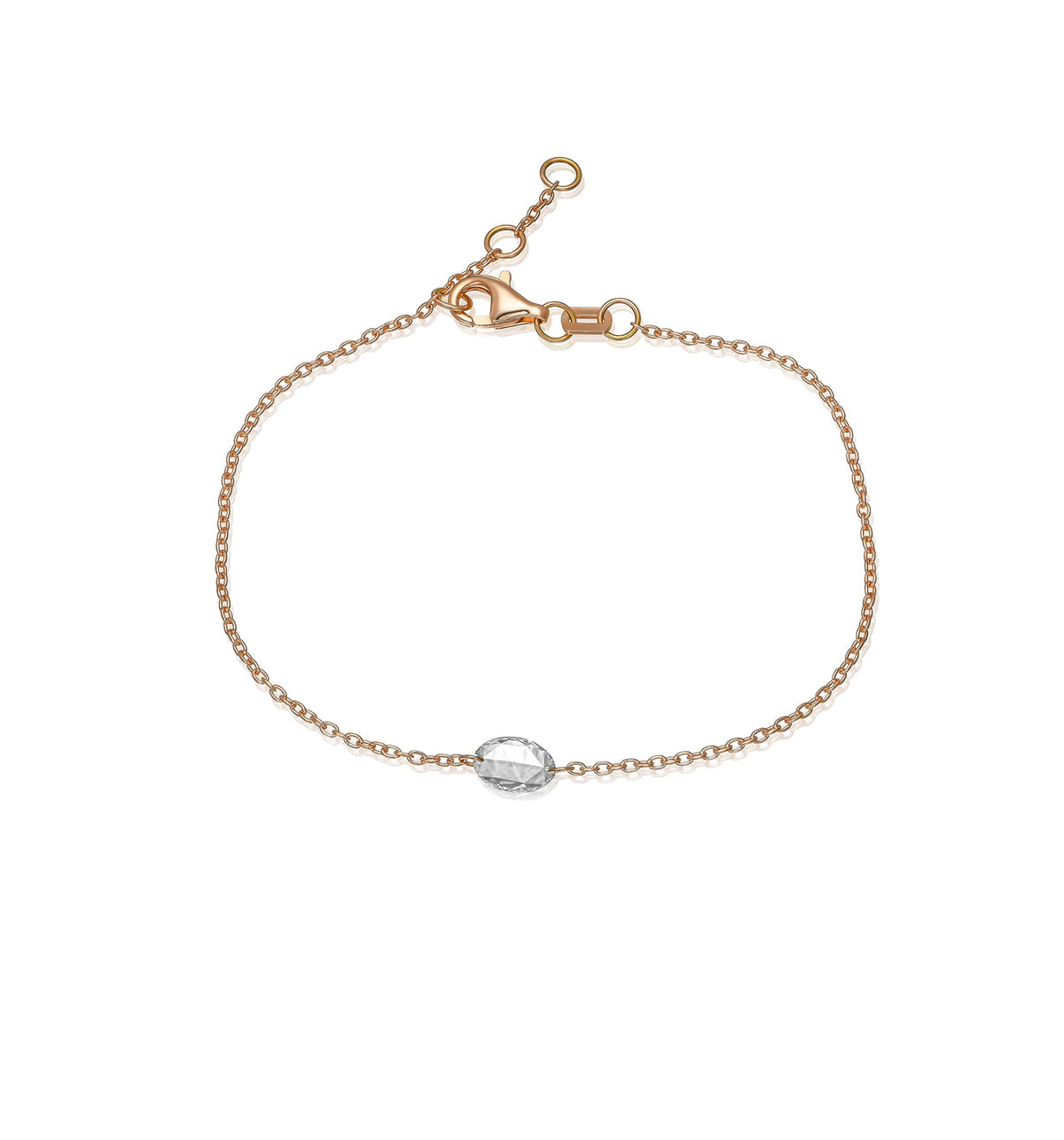 Rose cut floating lab diamond bracelet in rose gold front view