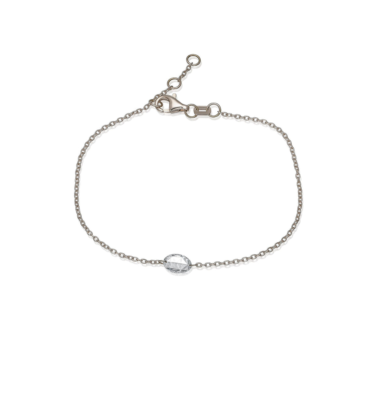 Rose cut floating lab diamond bracelet in white gold front view