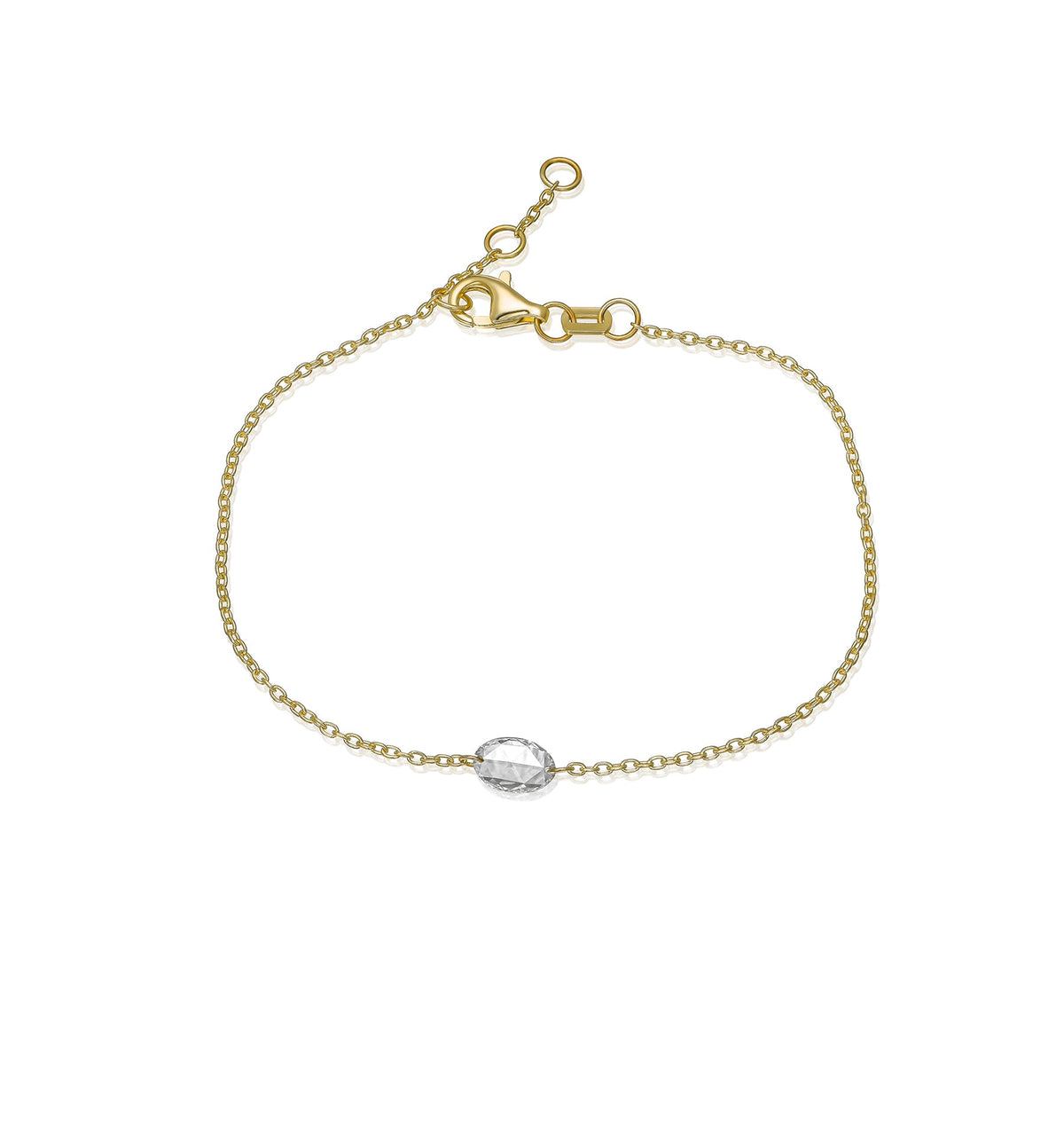 Rose cut floating lab diamond bracelet in yellow gold front view