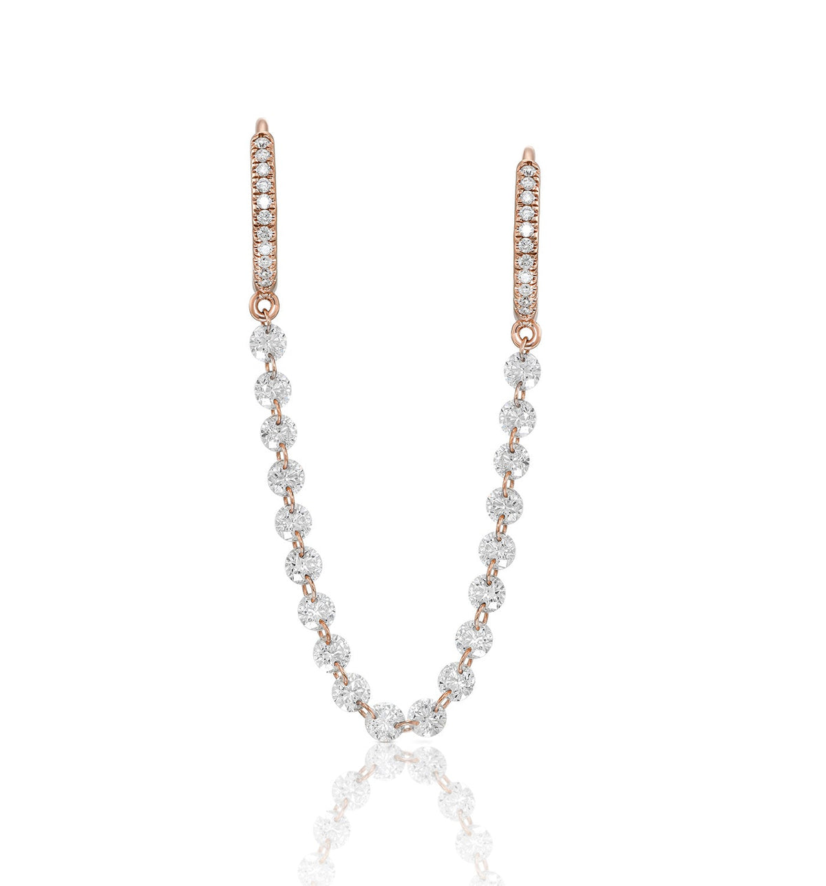 TWIN rose gold floating diamond double hoop earring front view