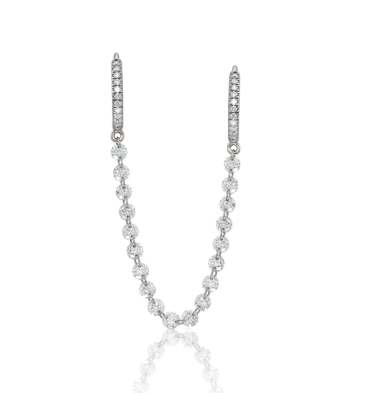 TWIN white gold floating diamond double hoop earring front view