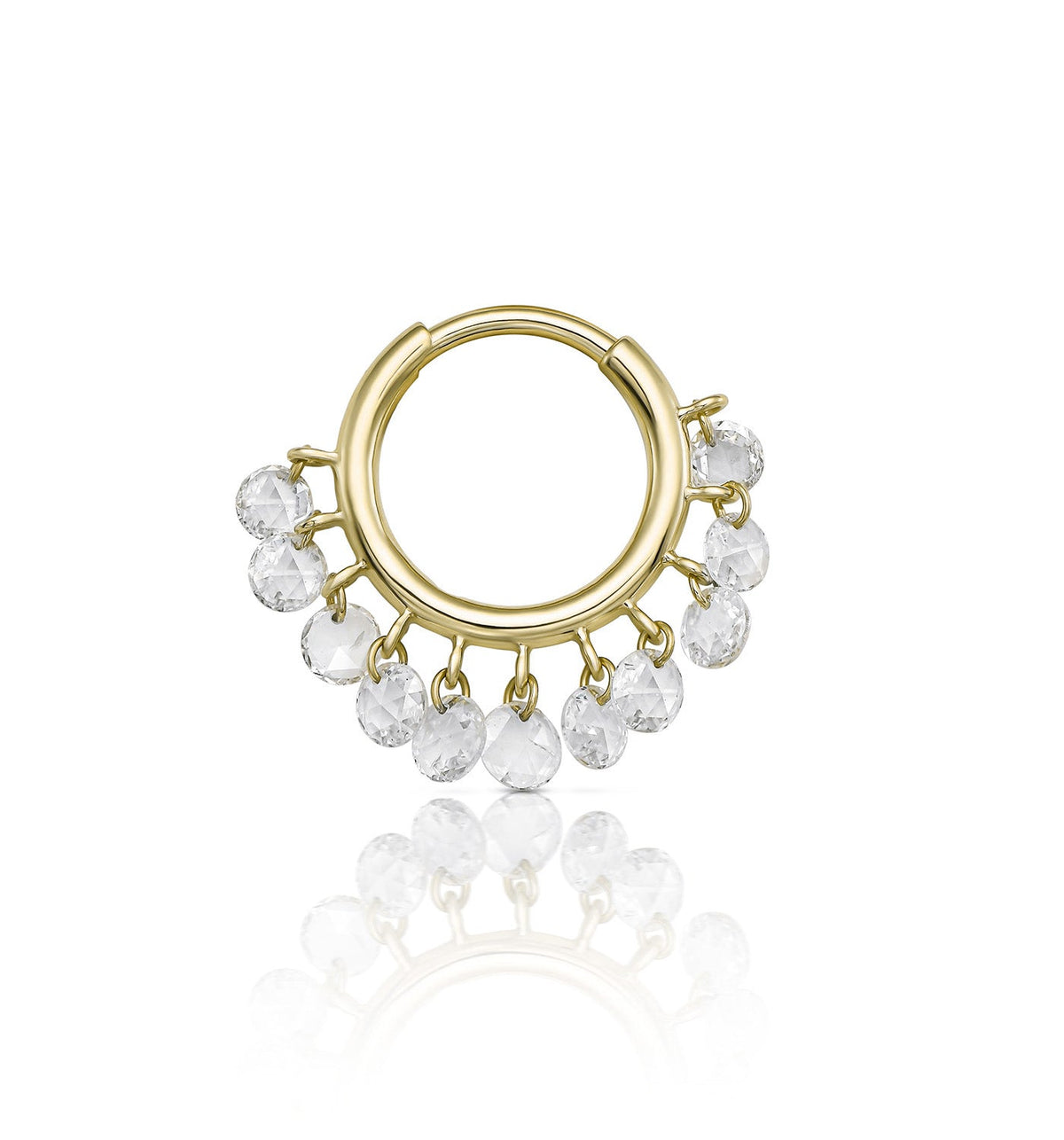 ZAZA yellow gold floating diamond hoop earring front view
