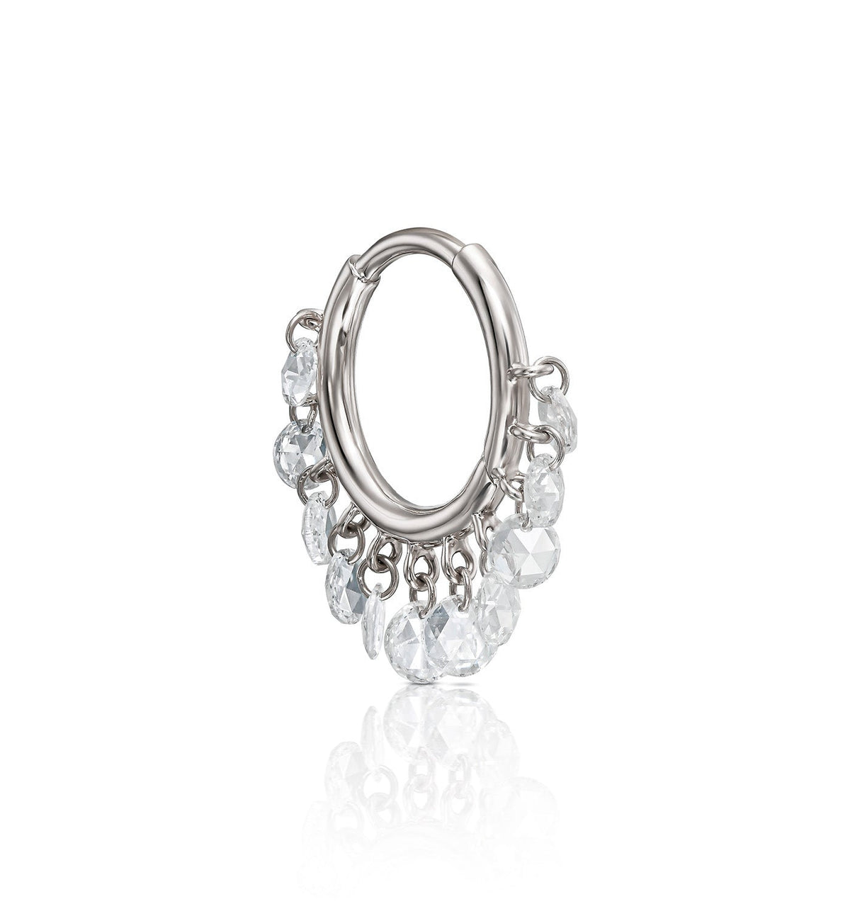 ZAZA white gold floating diamond hoop earring angled view