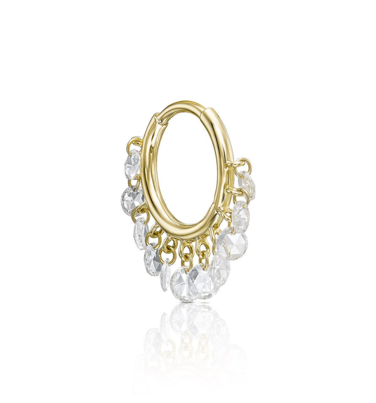ZAZA yelow gold floating diamond hoop earring front view