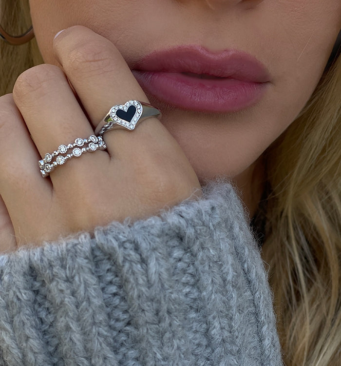 LEV HEART SIGNET DIAMONDS RING