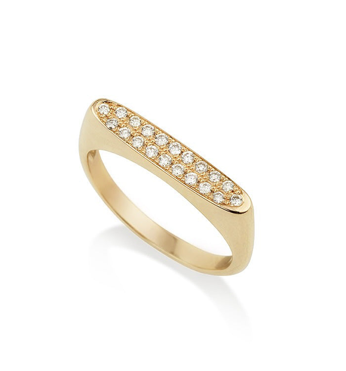 Yellow Gold Pinky Signet Ring Set with Diamonds VICTORIA PINKY RING