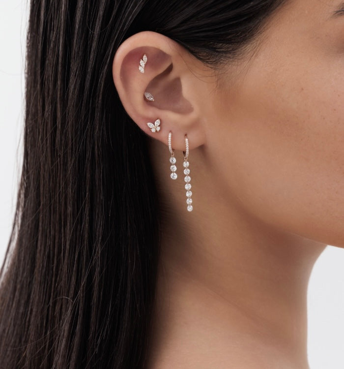MELANIA DRILLED SEVEN DIAMONDS HOOP DROP EARRING