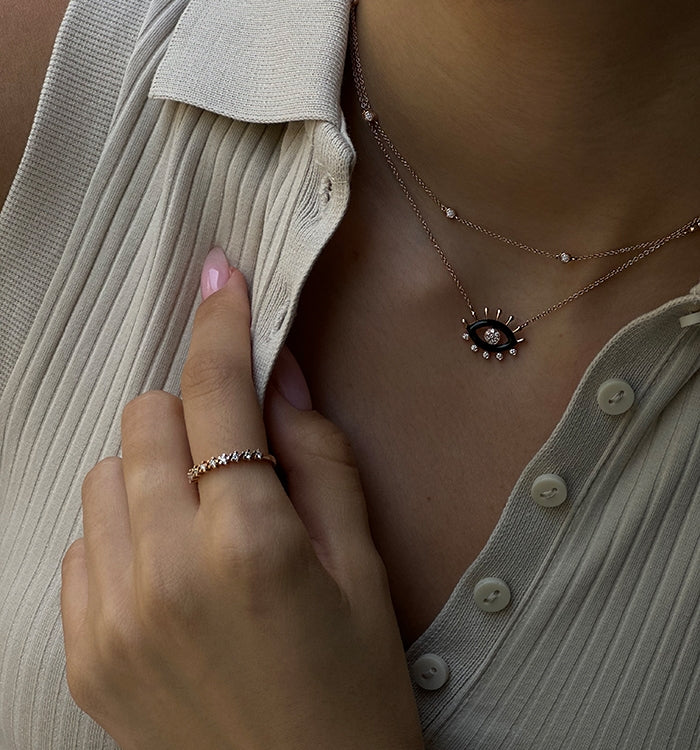 Rose Gold Eye Necklace Set with Diamonds and Black Enamel ELENA EYE NECKLACE