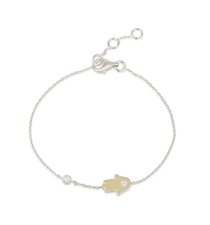 White Gold Hamsa Bracelet with Apple Enamel and Diamond Setting HAMSA & DIAMOND BRACELET