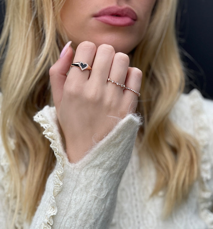 Rose Gold Thin Pinky Ring Set with Diamonds PINKY THIN CROWN RING