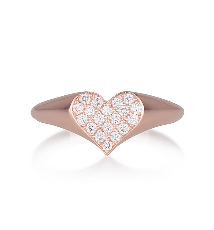 Rose Gold Pinky Heart Signet Ring Set with Diamonds PINKY HEART SIGNET RING