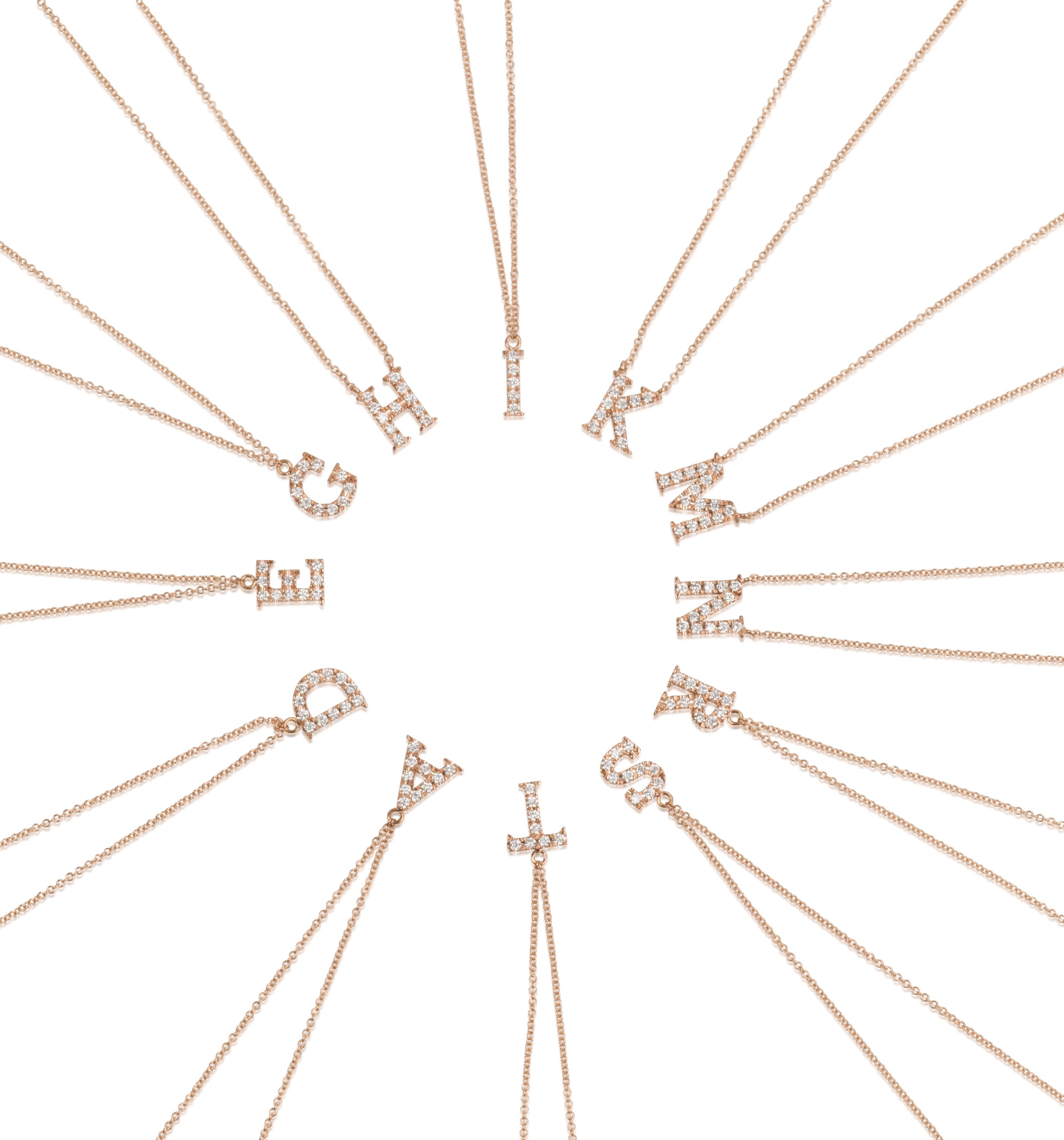 Rose Gold English Letter Necklace Set with Diamonds INITIAL NECKLACE