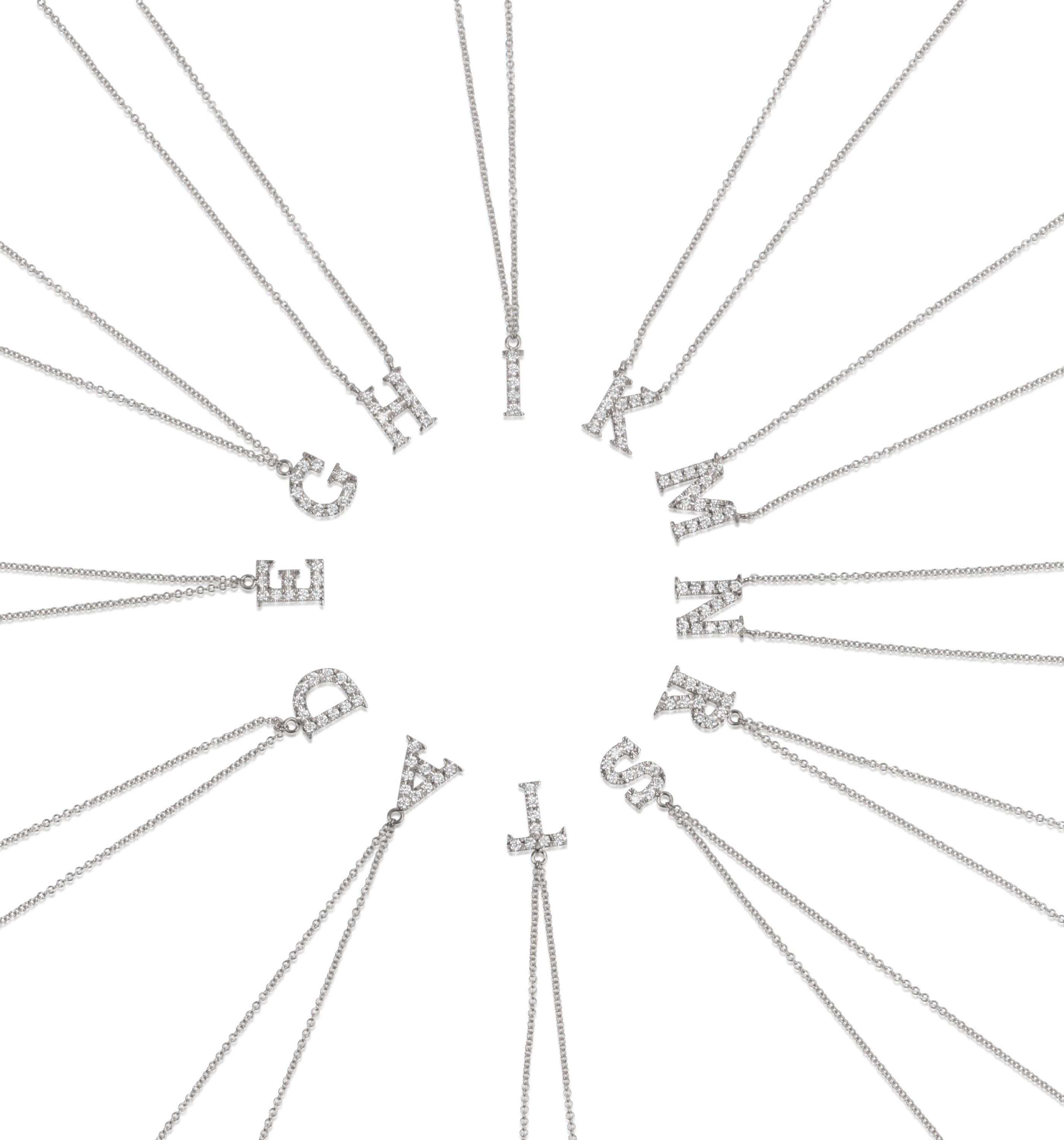 White Gold English Letter Necklace Set with Diamonds INITIAL NECKLACE