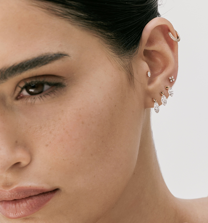 Rose Gold Earring Set with 0.35-Carat Drilled Marquise Lab-Grown Diamond DRILLED MARQUISE SHAPE LAB DIAMOND EARRING