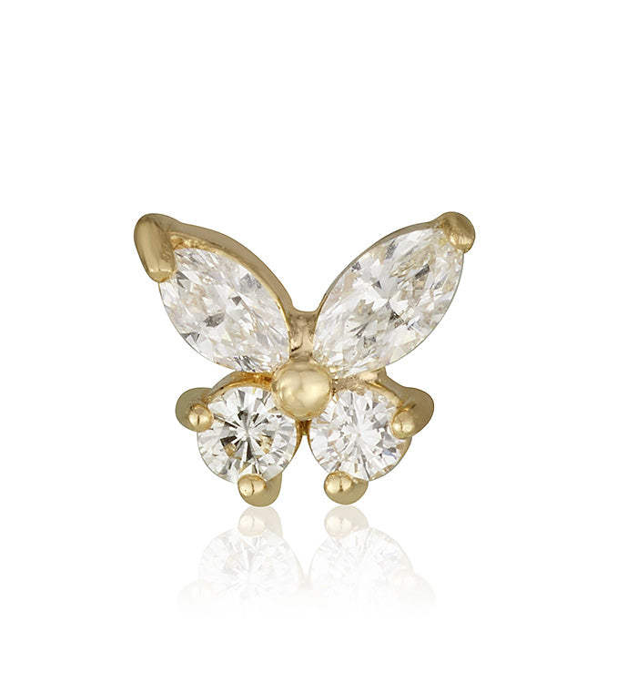 Yellow Gold Butterfly Piercing Set with Diamonds BUTTERFLY PIERCING LABRET