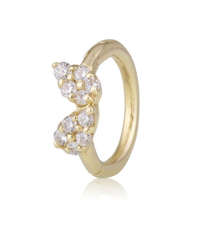 Yellow Gold Small Tragus Hoop Earring Set with Diamonds TWO DROPS SHAPE SMALL CLICKER EARRING