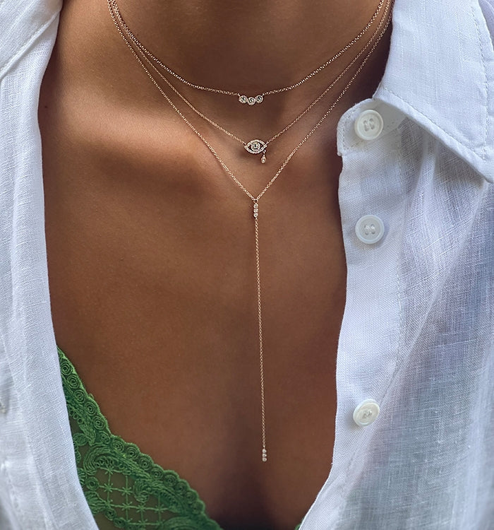 Rose Gold Necklace Set with Three Diamonds BELL NECKLACE