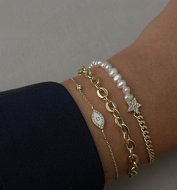 Rose Gold Eye Bracelet with White Enamel and Diamond Setting EYE & DIAMOND BRACELET