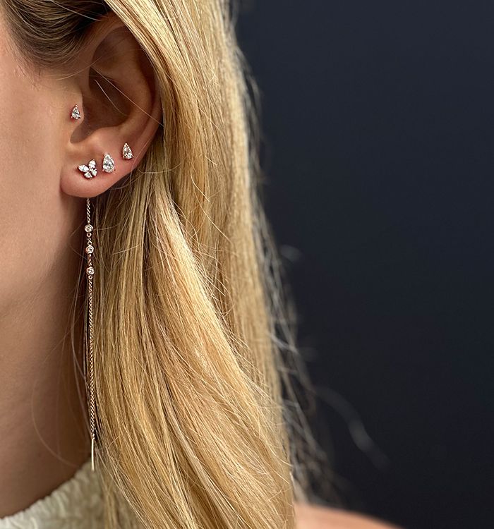 Rose Gold Piercing Set with Natural Pear-Shaped Diamond DROP DIAMOND PIERCING LABRET