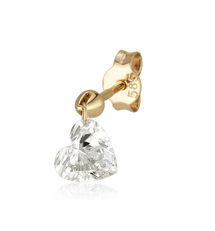 Yellow Gold Earring Set with 0.55-Carat Drilled Heart-Shaped Lab-Grown Diamond DRILLED HEART SHAPE LAB DIAMOND EARRING