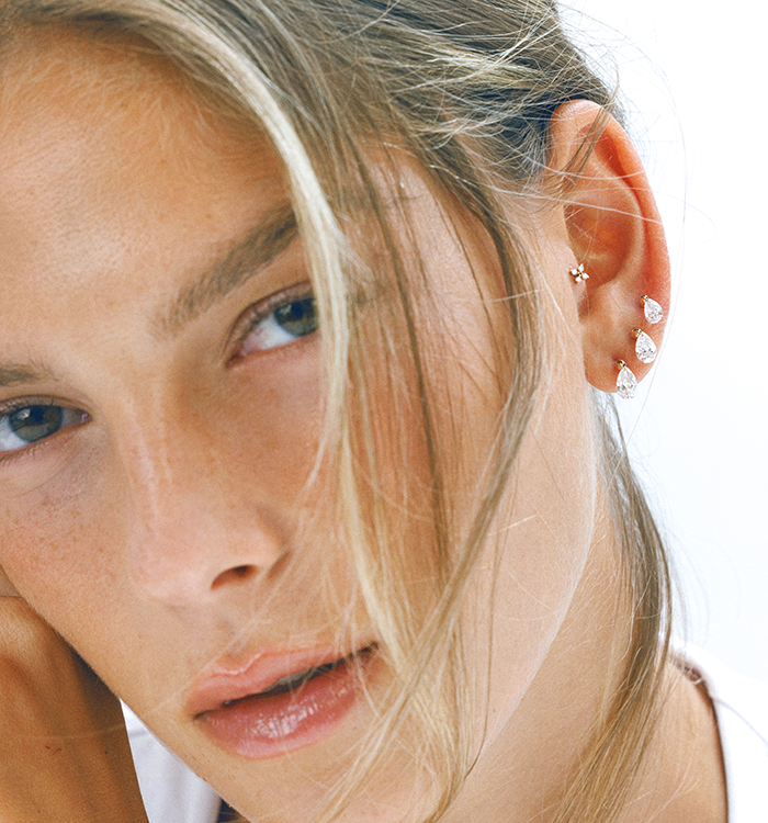 Yellow Gold Earring Set with 0.40-Carat Drilled Teardrop Lab-Grown Diamond DRILLED DROP SHAPE LAB DIAMOND EARRING