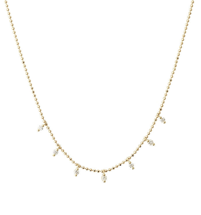 Yellow Gold Necklace Set with Seven Diamonds FLOW NECKLACE