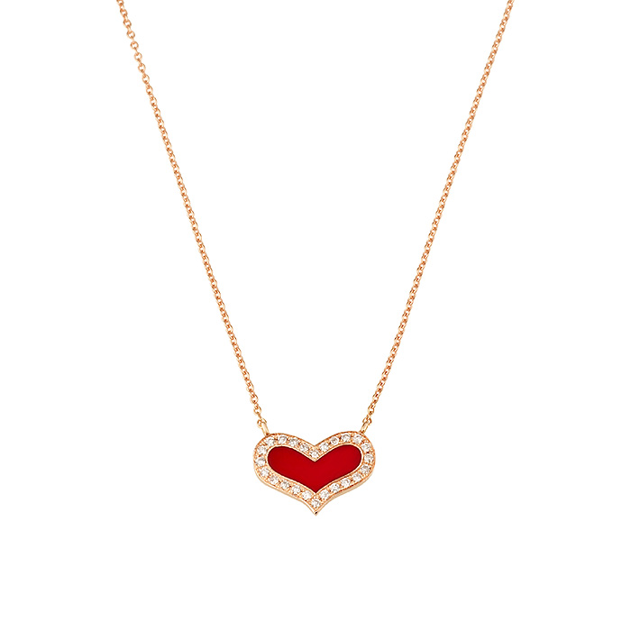 Rose Gold Heart Necklace Set with Diamonds and Red Enamel HEART DIAMONDS NECKLACE