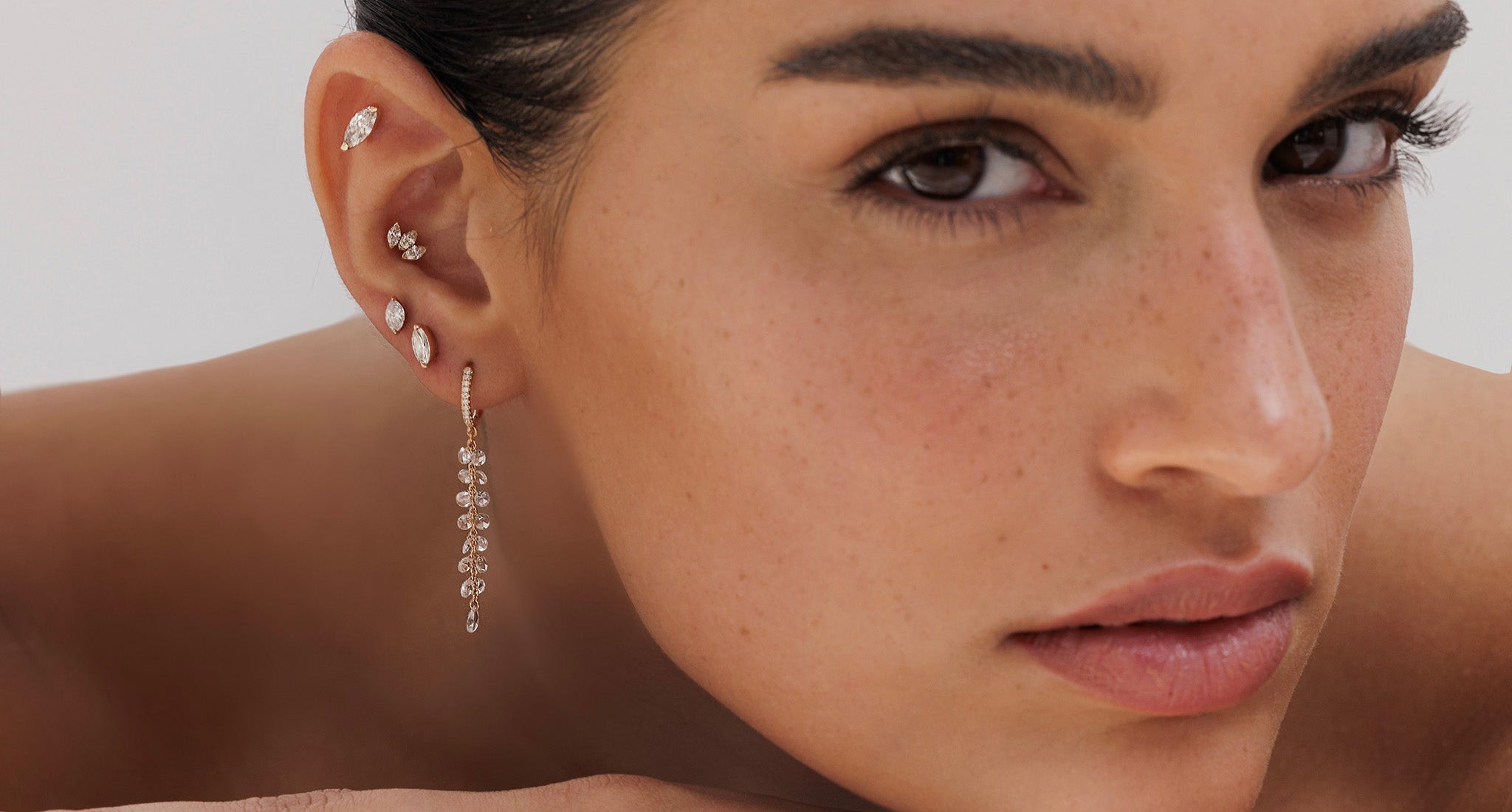 Rose Gold Hoop Earring Set with Diamonds and Rose-Cut Diamonds BRIGITTE EARRING