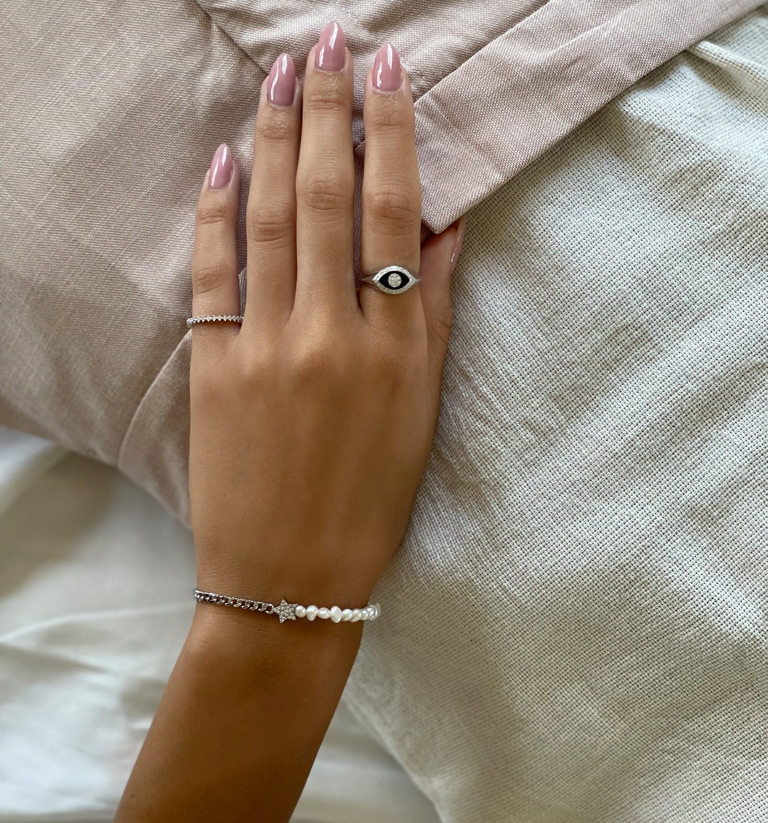 White Gold Thin Pinky Ring Set with Diamonds PINKY THIN CROWN RING