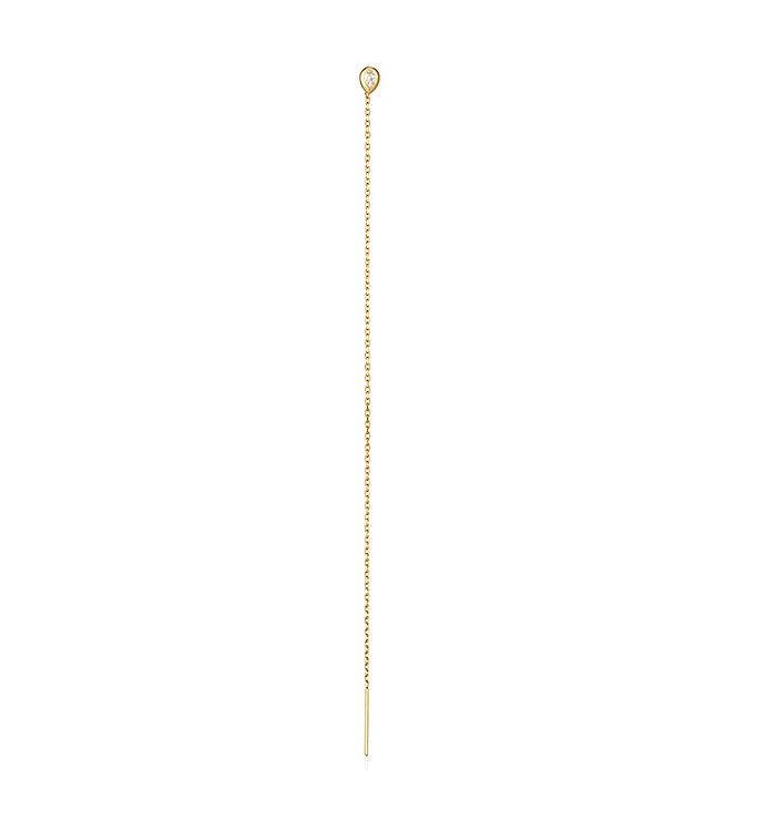Yellow Gold Long Chain Earring Set with Diamonds MARIN LONG EARRING STUD