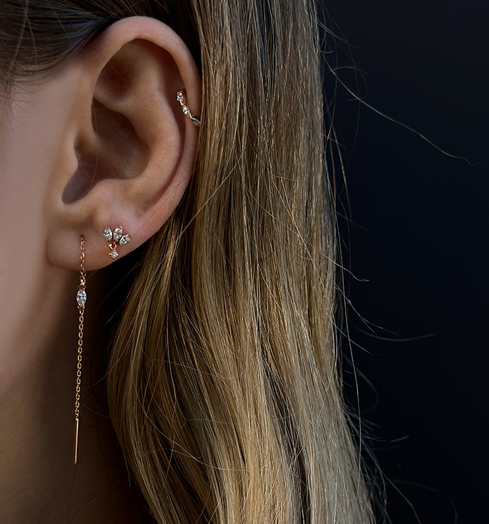 LOTUS MARQUISE DROP DIAMONDS PIERCING EARRING