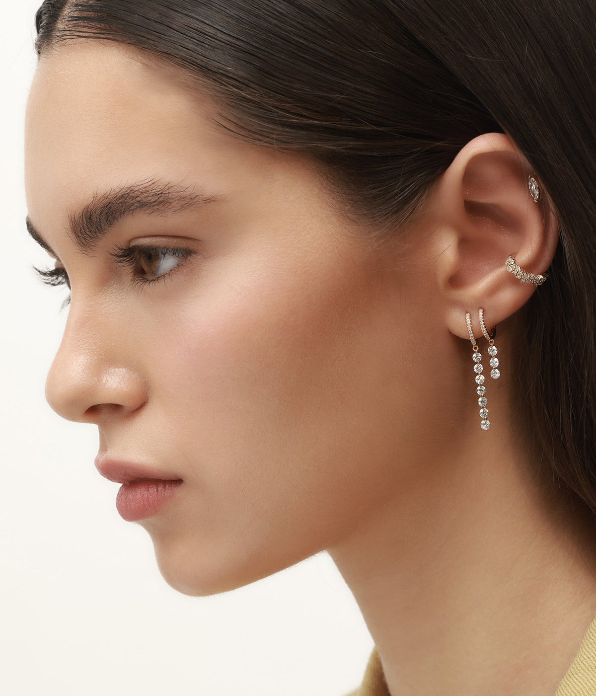 MELANIA DRILLED SEVEN DIAMONDS HOOP DROP EARRING