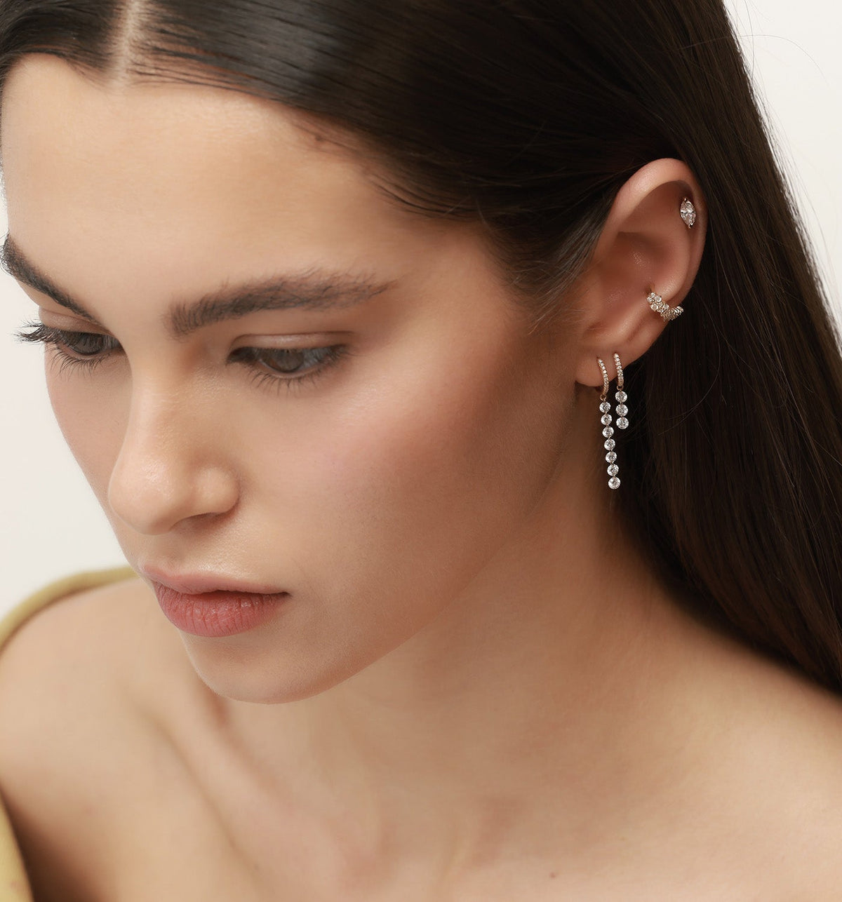 MELANIA DRILLED SEVEN DIAMONDS HOOP DROP EARRING