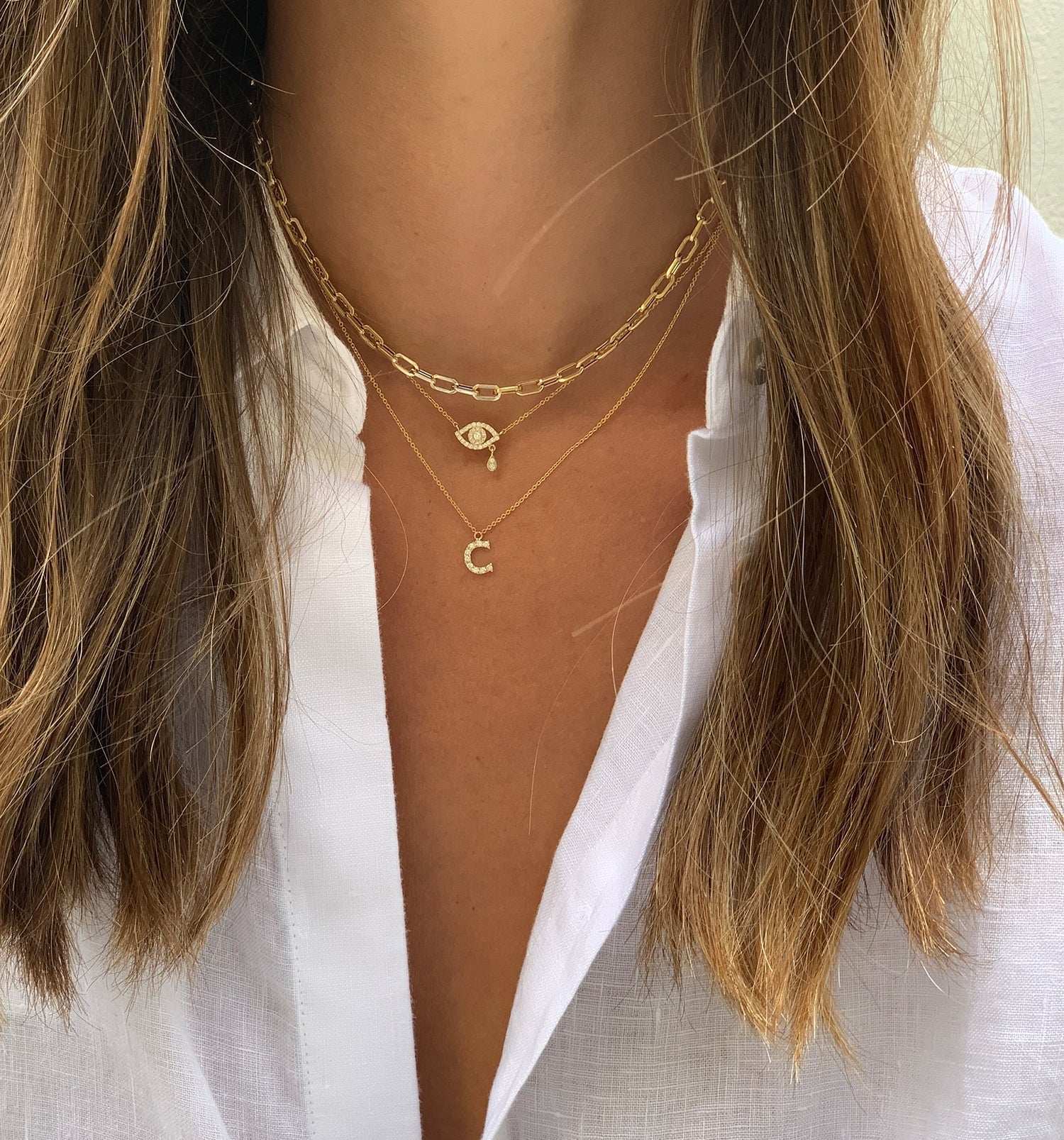 Yellow Gold English Letter Necklace Set with Diamonds INITIAL NECKLACE