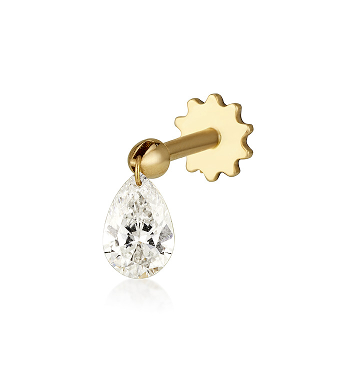 DRILLED DROP SHAPE LAB DIAMOND PIERCING LABRET 0.40CT