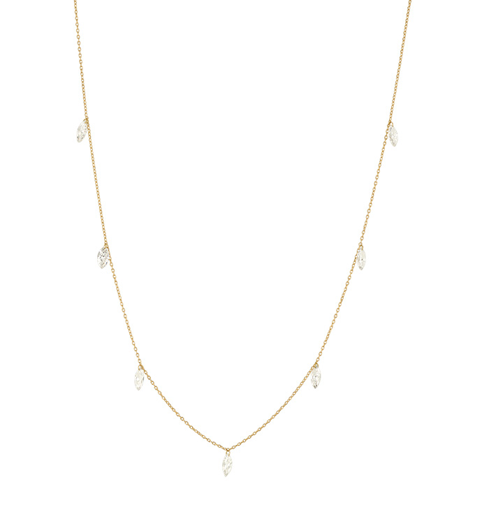 Yellow Gold Necklace Set with Seven Drilled Marquise-Shaped Lab-Grown Diamonds SEVEN DRILLED MARQUISE SHAPE LAB DIAMONDS NECKLACE