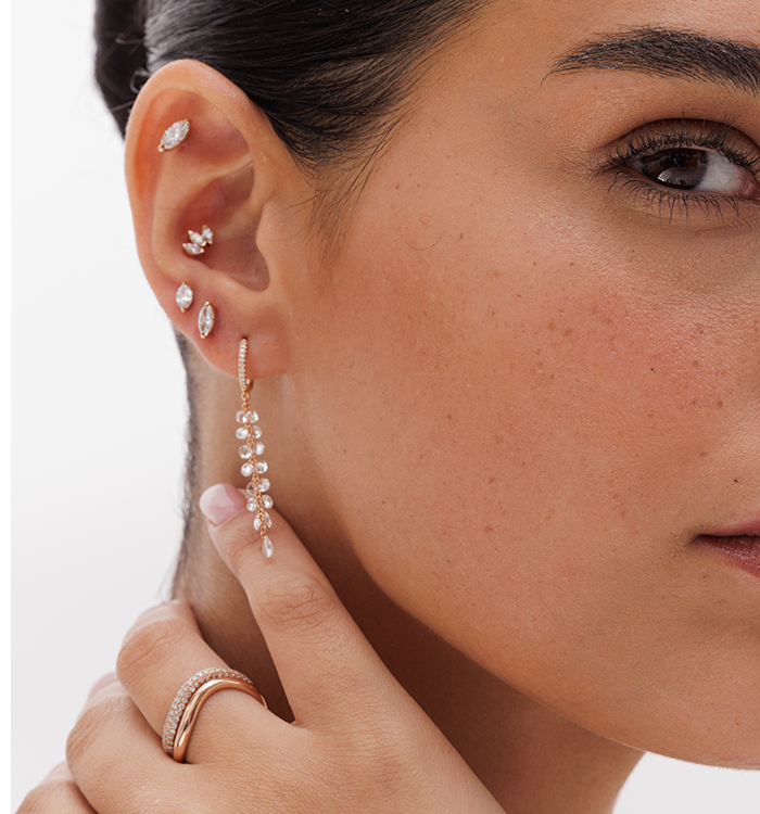 White Gold Hoop Earring Set with Diamonds and Rose-Cut Diamonds BRIGITTE EARRING