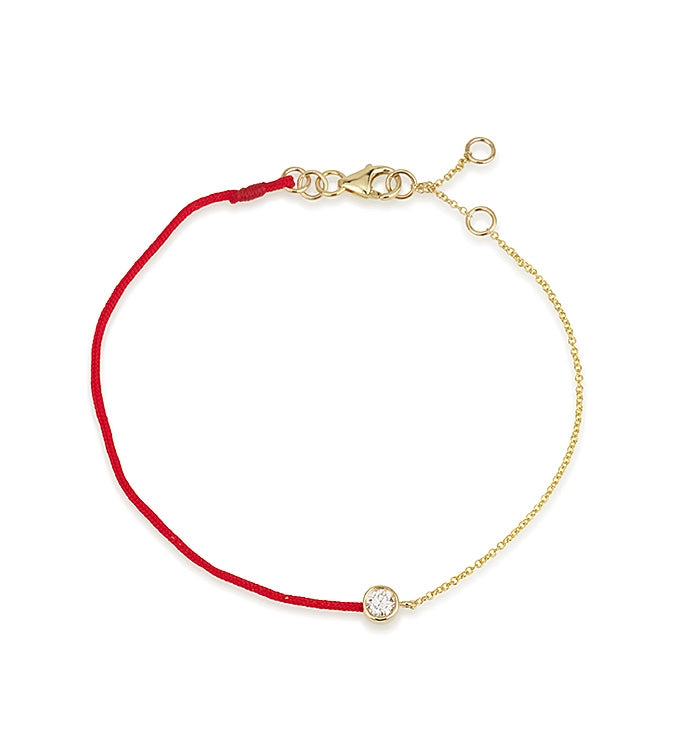 Yellow Gold Red String Bracelet Set with Diamond MUST RED BRACELET