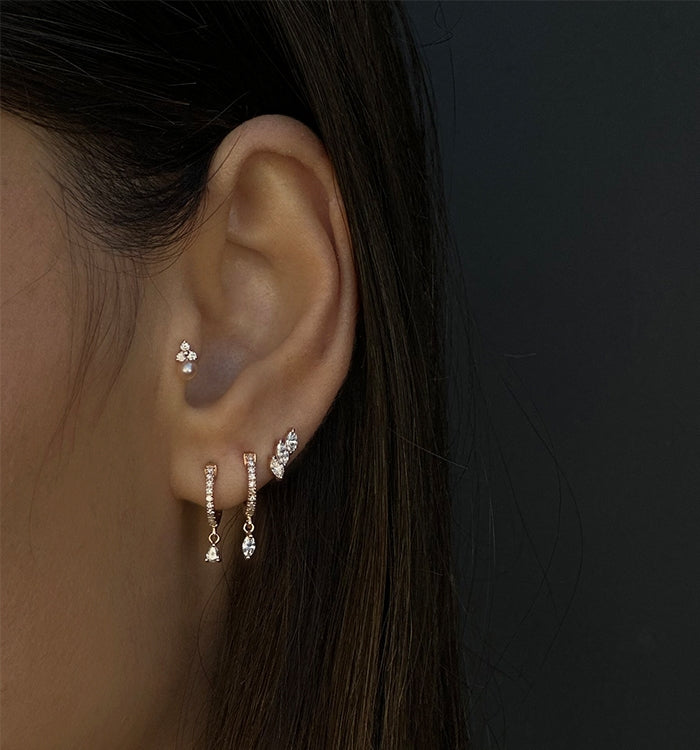 Yellow Gold Piercing Set with Pearl and Diamonds MINI TRIO & PEARL PIERCING LABRET