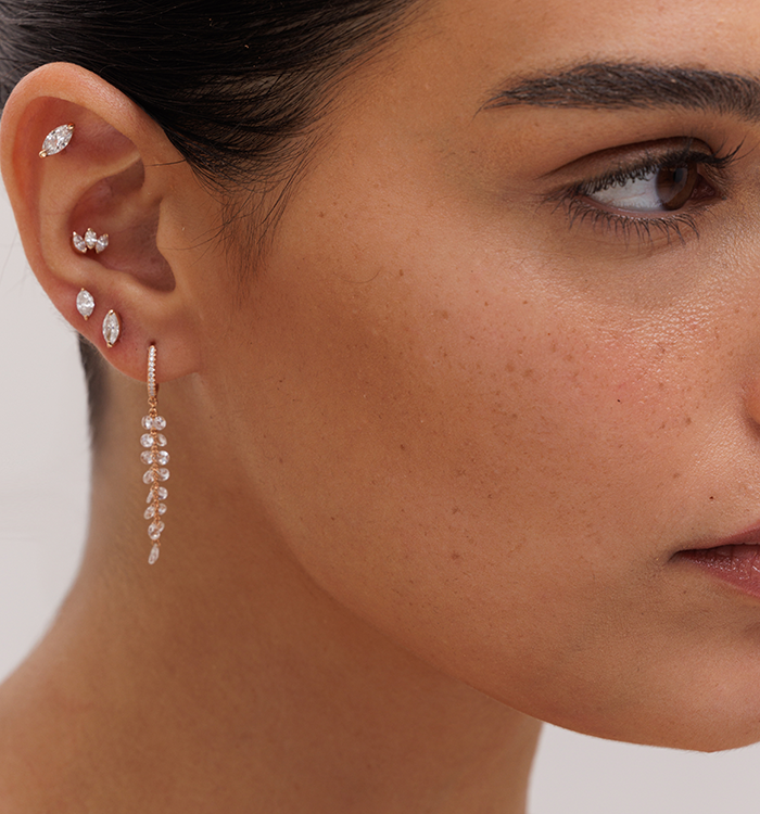 Rose Gold Hoop Earring Set with Diamonds and Rose-Cut Diamonds BRIGITTE EARRING