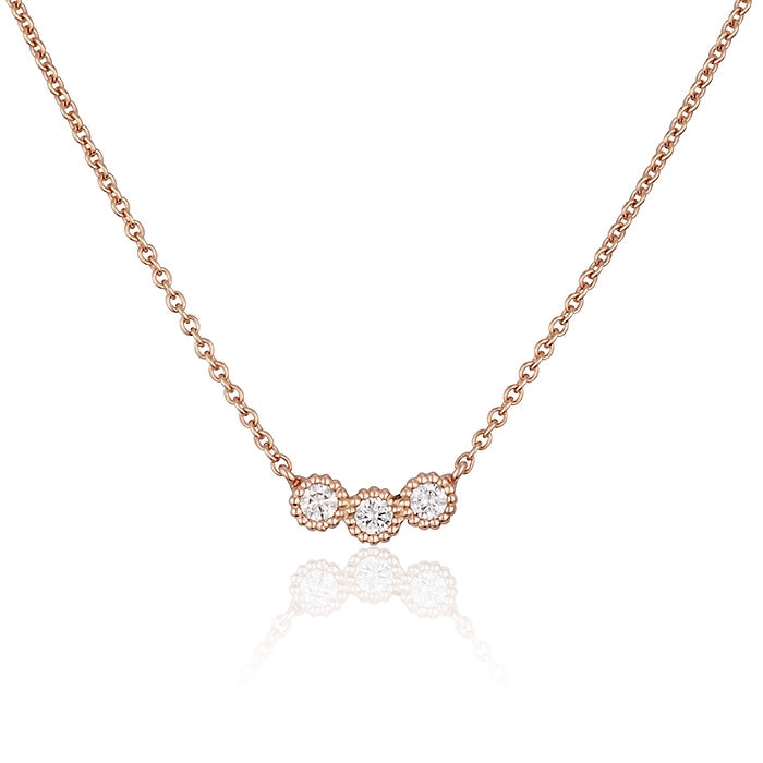 Rose Gold Necklace Set with Three Diamonds BELL NECKLACE