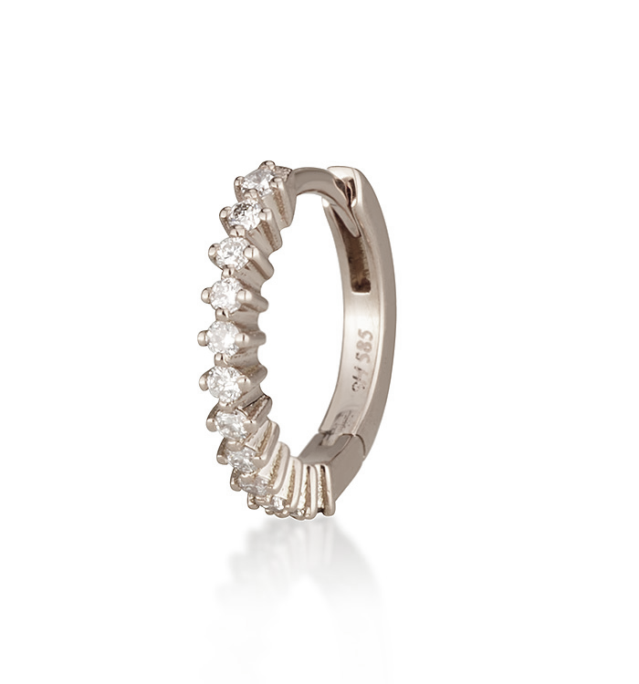CROWN ROUND DIAMONDS HOOP EARRINGS 12mm