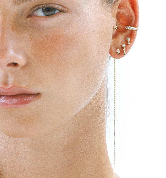 White Gold Long Chain Earring Set with Diamonds MARIN LONG EARRING STUD