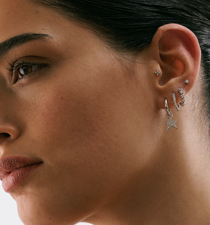 12mm STARS 5 DIAMONDS HOOP EARRING