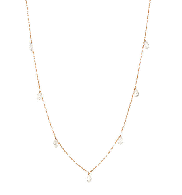 Rose Gold Necklace Set with Seven Drilled Teardrop Lab-Grown Diamonds SEVEN DRILLED DROP SHAPE LAB DIAMONDS NECKLACE